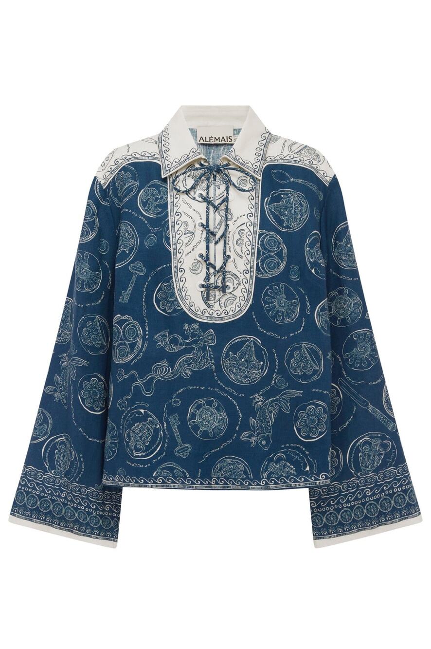 Alemais Lucky Lace Up Top in Blue